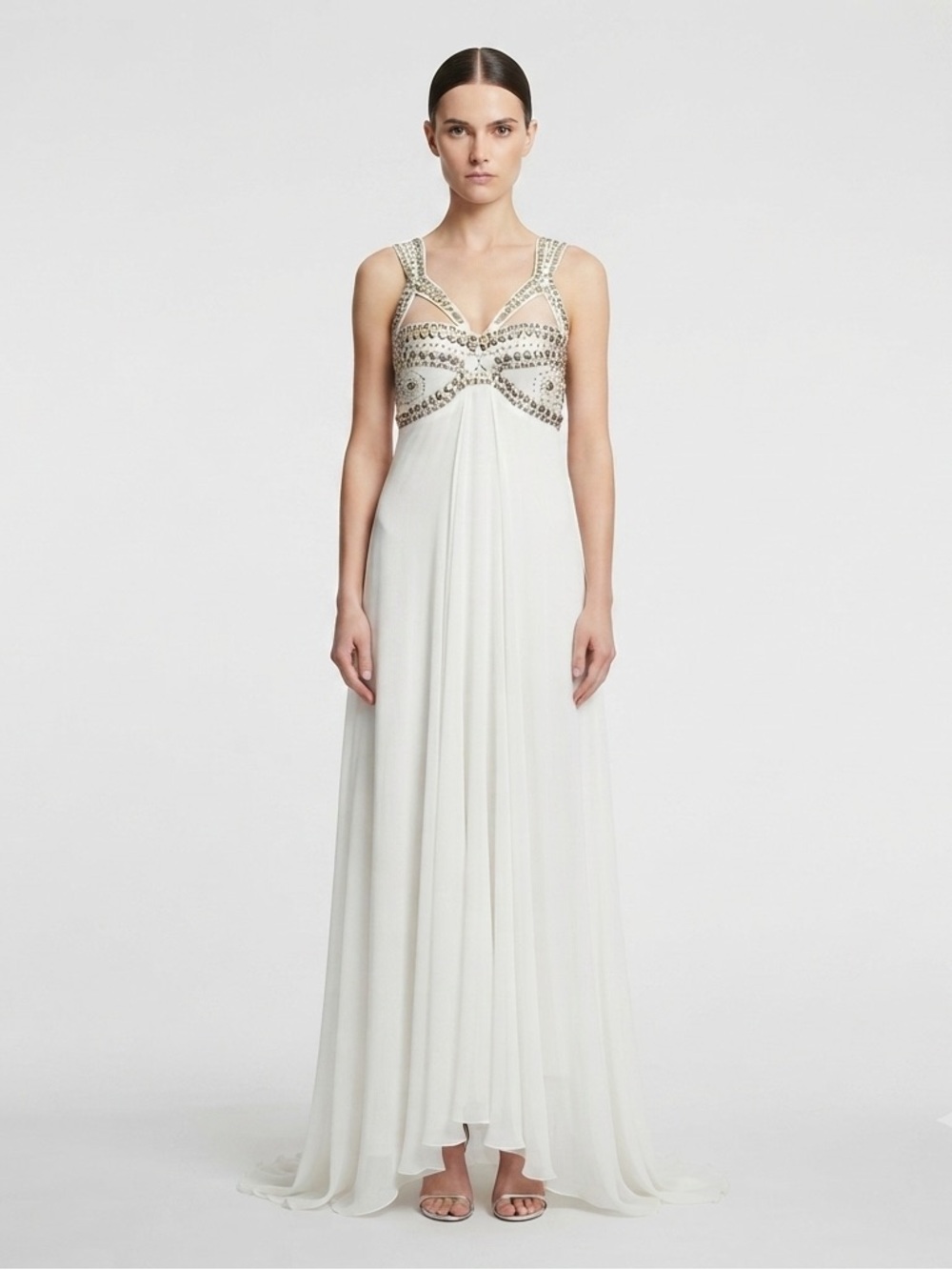 Sheri Bodell Silk Studded Embellished Ivory Maxi Gown NWT Bridal Dress M